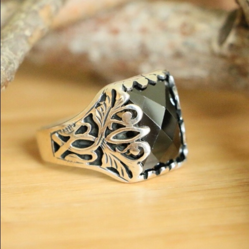 925 Sterling Silver Men's Ring with Black Cubic Zircon